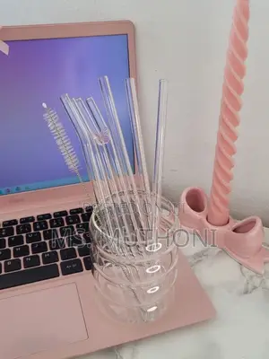6 PCS Clear Glass Straw Set With 1 Pc Cleaning Brush