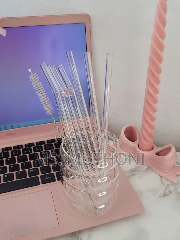 6 PCS Clear Glass Straw Set With 1 Pc Cleaning Brush