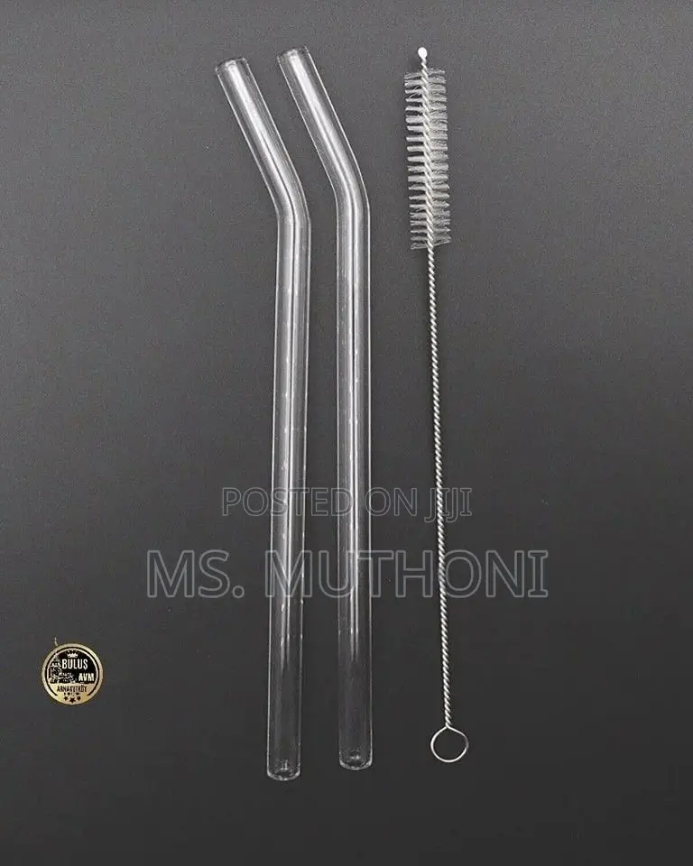 6 PCS Clear Glass Straw Set With 1 Pc Cleaning Brush