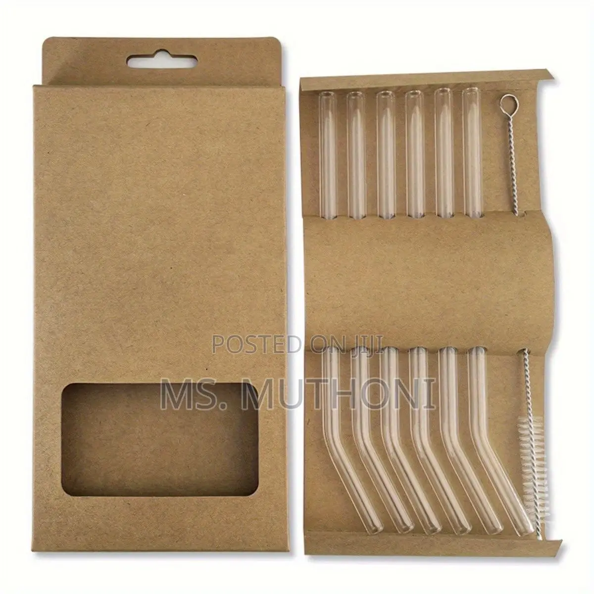 6 PCS Clear Glass Straw Set With 1 Pc Cleaning Brush