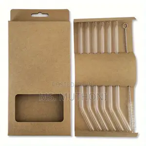 6 PCS Clear Glass Straw Set With 1 Pc Cleaning Brush