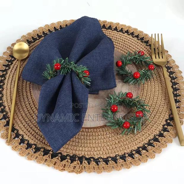 Set of 6pcs Christmas Red Fruit PVC Pine Needle Napkin Ring Holders
