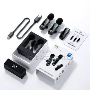 T20 Wireless Dual Lavalier Type C Microphone Noise Reduction, Battery