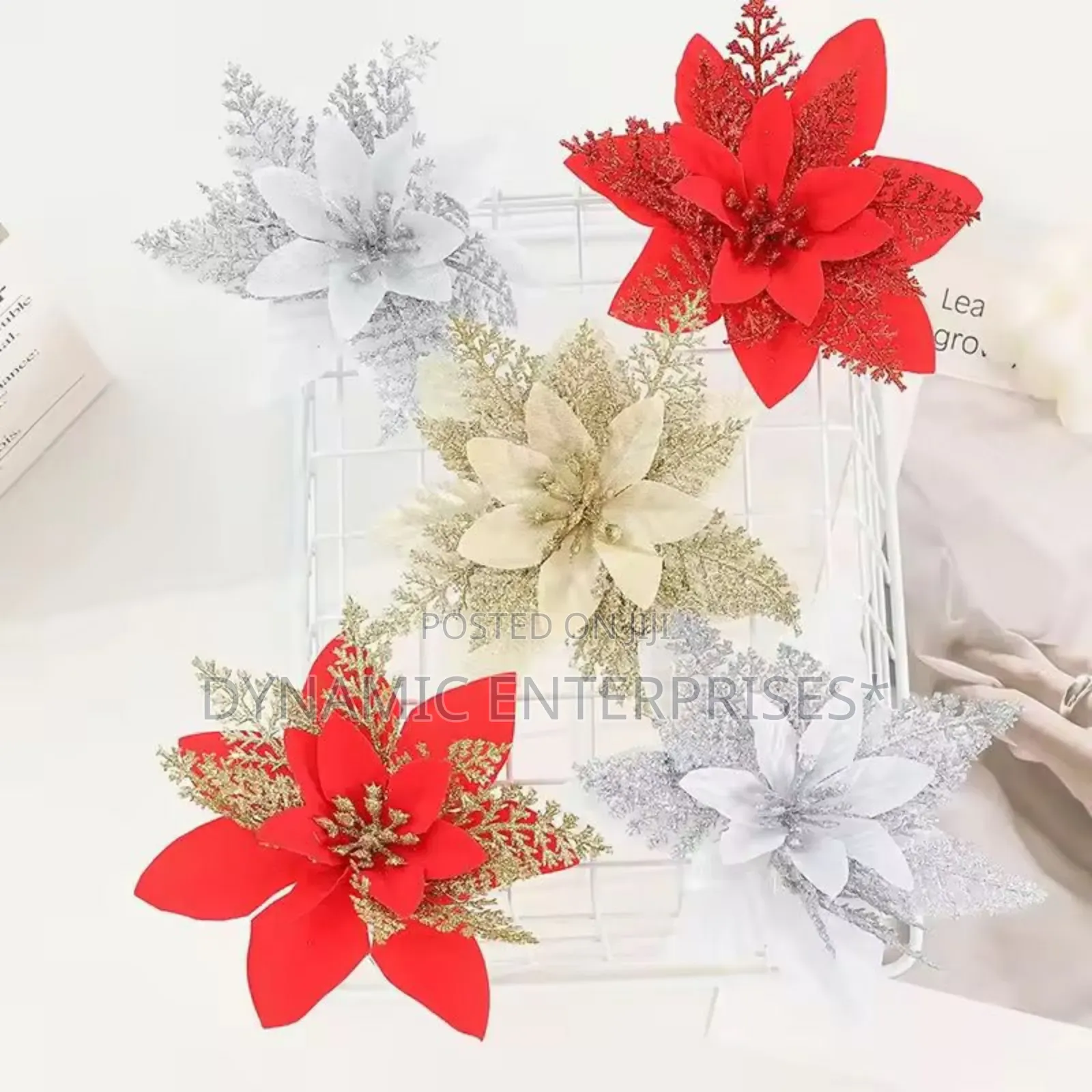 Silk Poinsettia and Cherry Blossom Christmas Flowers High Circle