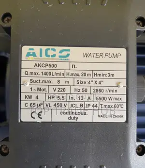 Aico Japan Booster Water Pump 5.5hp 4 Inch Outlet Inlet 20m Head