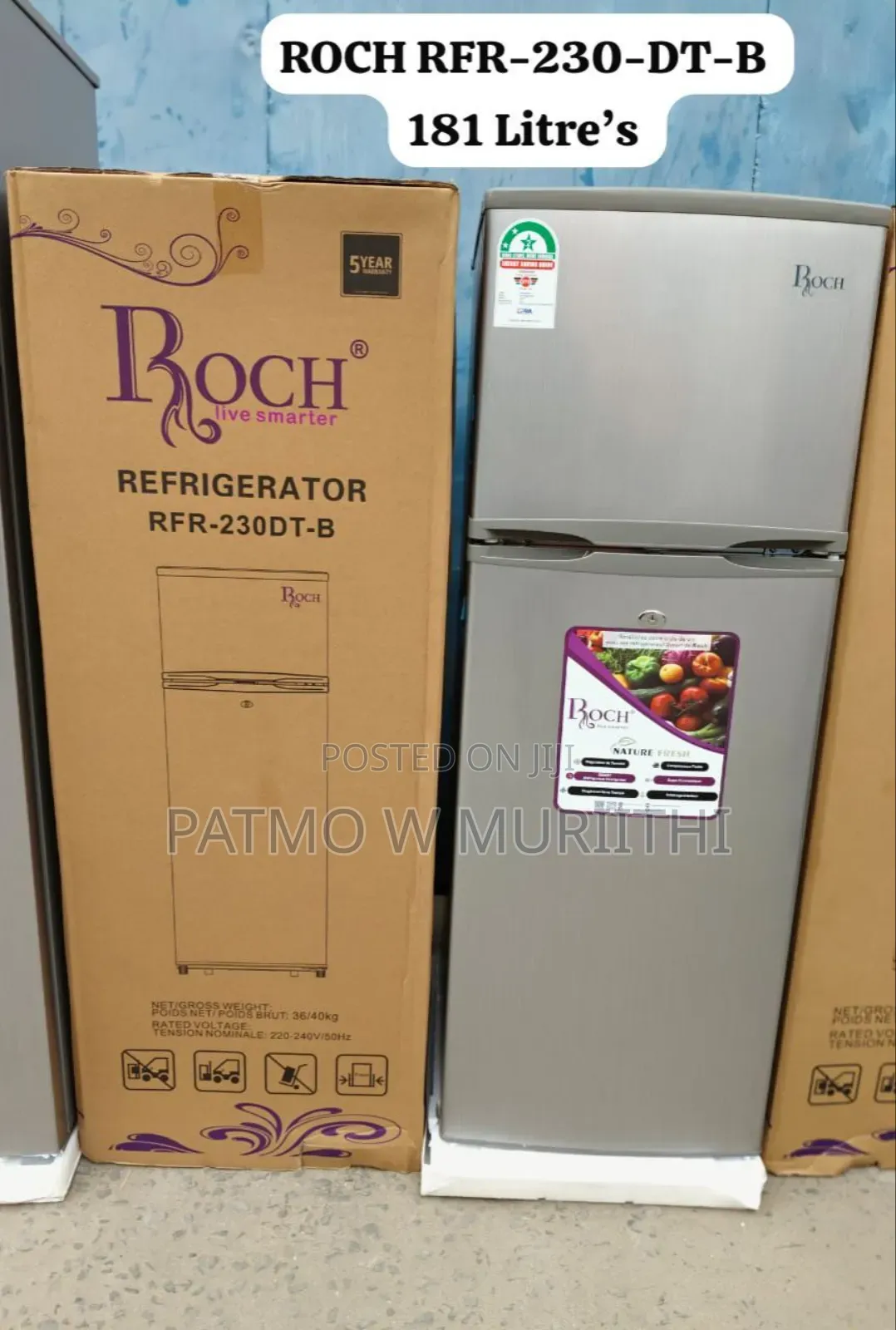 Roch Fridge 181l Double Door Direct Cool RFR-230dt-B