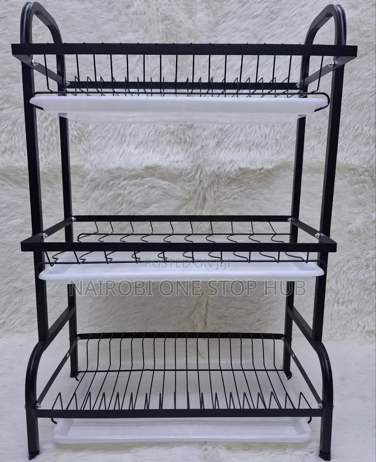 3-Tier Carbon Steel Dish Rack With Cutlery Board Holder