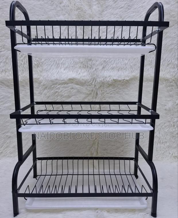 3-Tier Carbon Steel Dish Rack With Cutlery Board Holder
