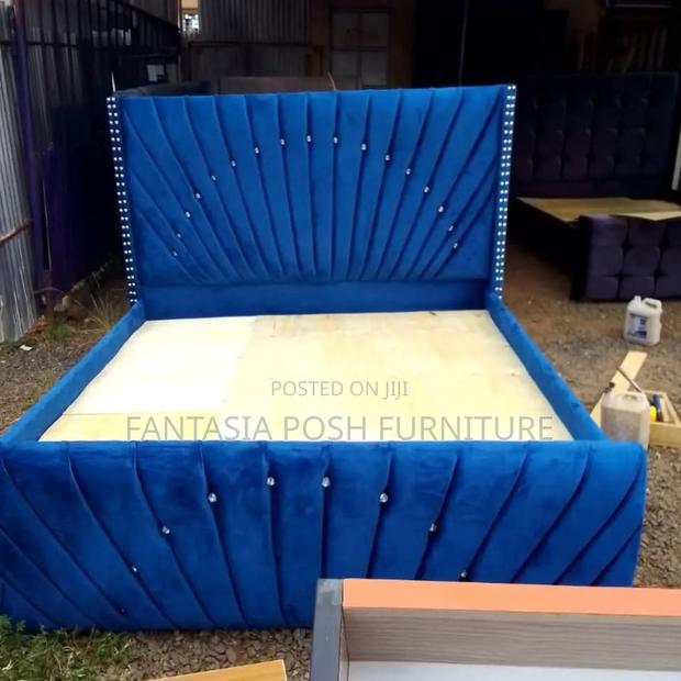 5 by 6 Blue Velvet Tufted Chester Bed - Payment on Delivery