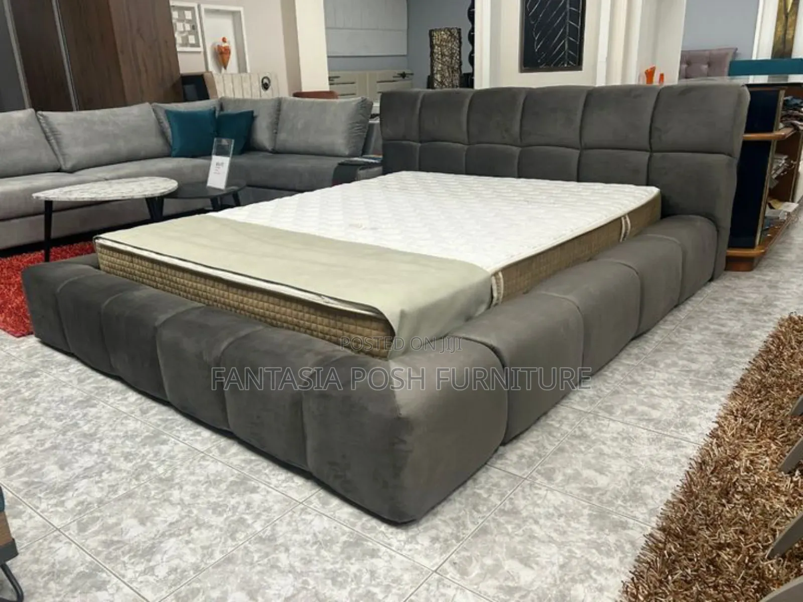 5x6 Grey Channel-Tufted Bed - Order Pay on Delivery