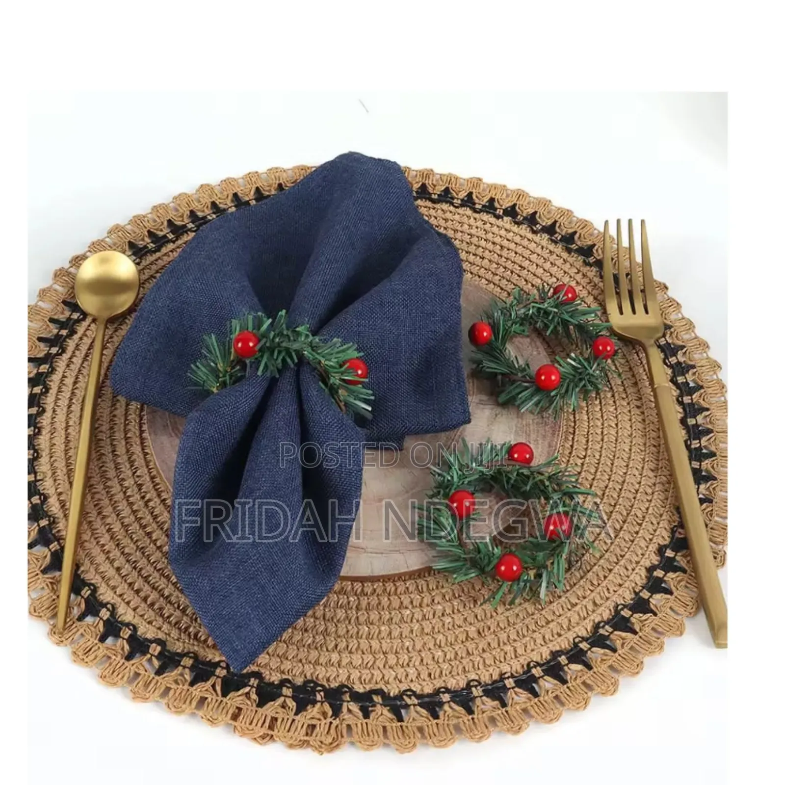 Set of 6pcs Christmas Red Fruit PVC Pine Needle Napkin