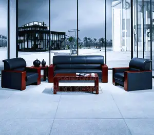 Office Sofa; Leather Lounge Sofa Set With Table for Office Interiors