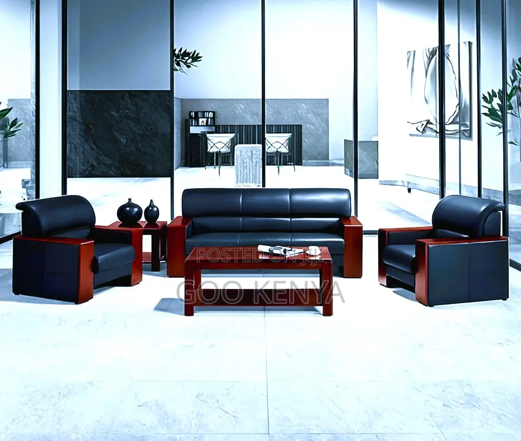 Office Sofa; Leather Lounge Sofa Set With Table for Office Interiors