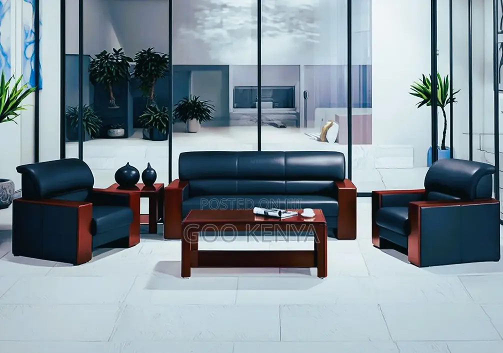 Office Sofa; Leather Lounge Sofa Set With Table for Office Interiors