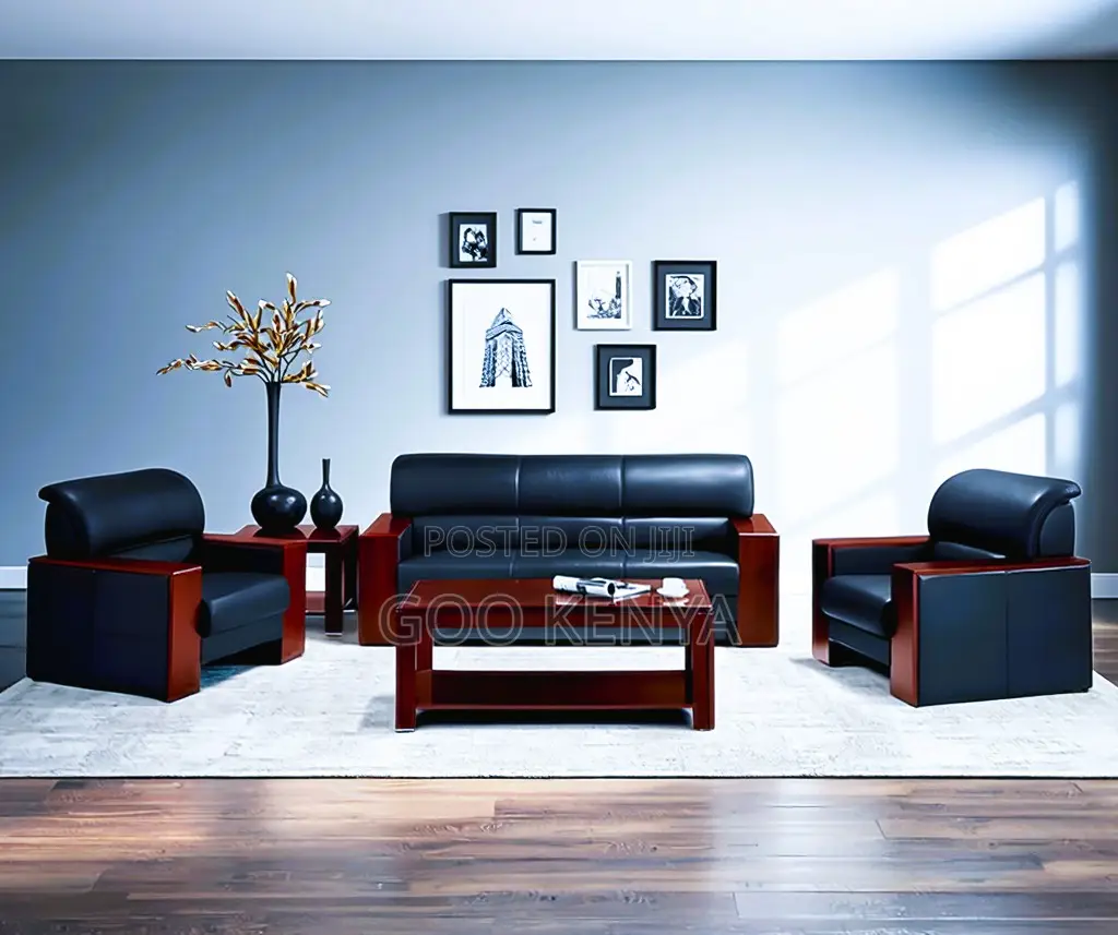 Office Sofa; Leather Lounge Sofa Set With Table for Office Interiors