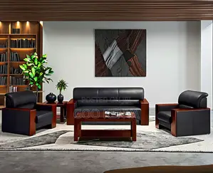 Office Sofa; Leather Lounge Sofa Set With Table for Office Interiors