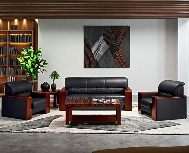 Office Sofa; Leather Lounge Sofa Set With Table for Office Interiors - thumbnail 5