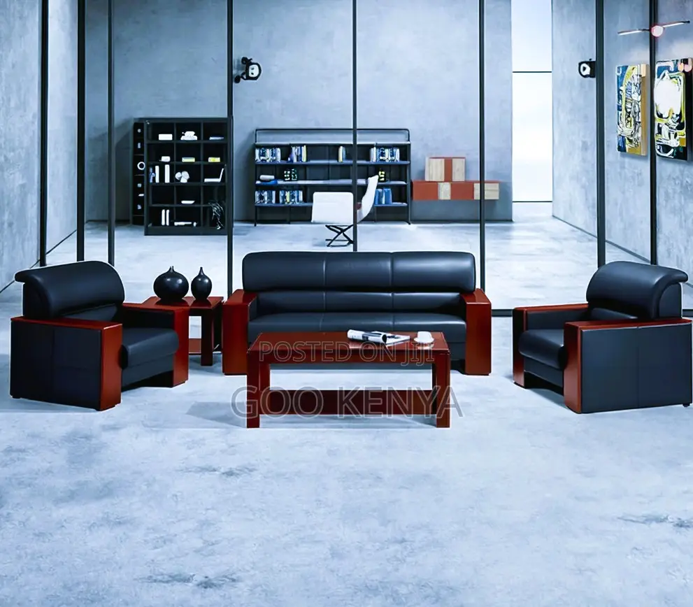 Office Sofa; Leather Lounge Sofa Set With Table for Office Interiors