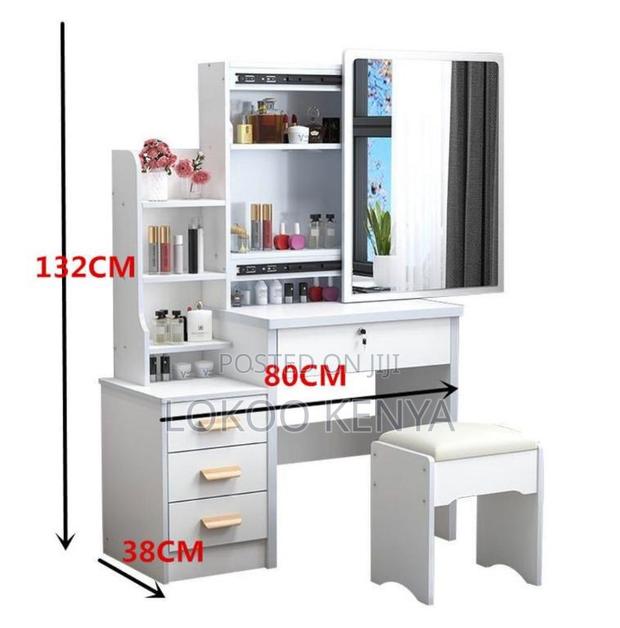 Dresser; Wooden Unlighted Sliding Mirror Make Up Dressing Table - thumbnail 2