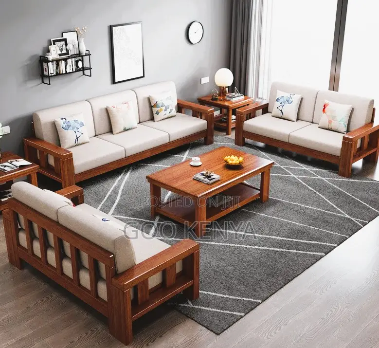 Home Sofa; Mahogany Frame 7-Seater Sofa Set With Matching Coffee Table
