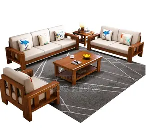 Home Sofa; Mahogany Frame 7-Seater Sofa Set With Matching Coffee Table
