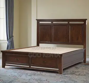 Home Bed; Wooden King Size Bed With Dual Storage Drawers