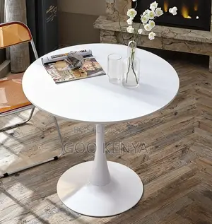Home Table; Minimalist Dining Table – Wood-Style Frame With Marble Top