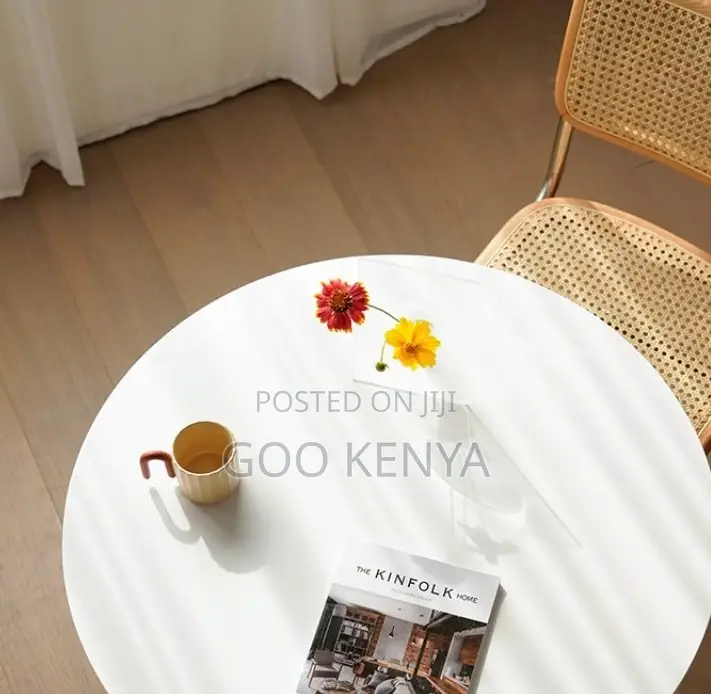 Home Table; Minimalist Dining Table – Wood-Style Frame With Marble Top