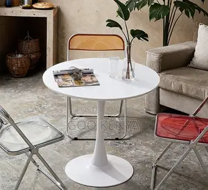 Home Table; Minimalist Dining Table – Wood-Style Frame With Marble Top