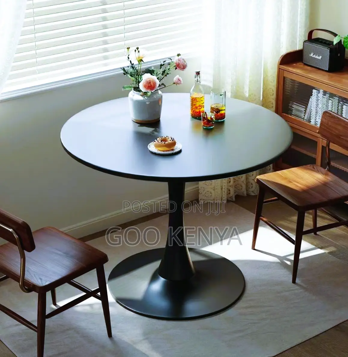 Home Table; Small Space Modern Dining Table –Wood Top and Metal Base