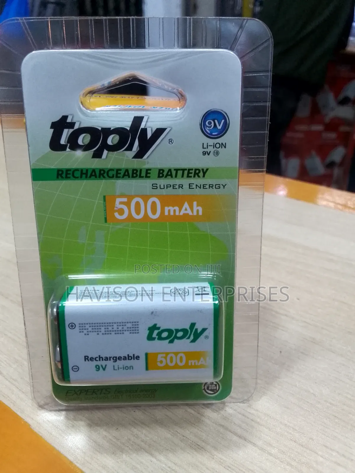 9v to Toply Rechargeable Battery(500mah)