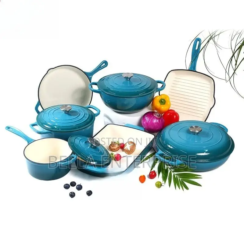11pcs Enamel Cast Iron Cooking Pots Heavy