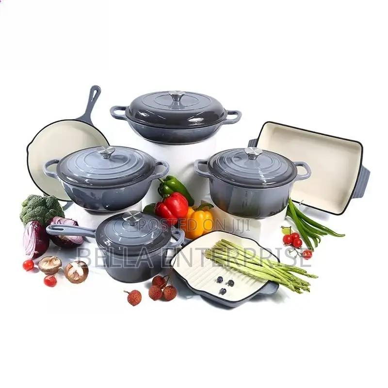 11pcs Enamel Cast Iron Cooking Pots Heavy