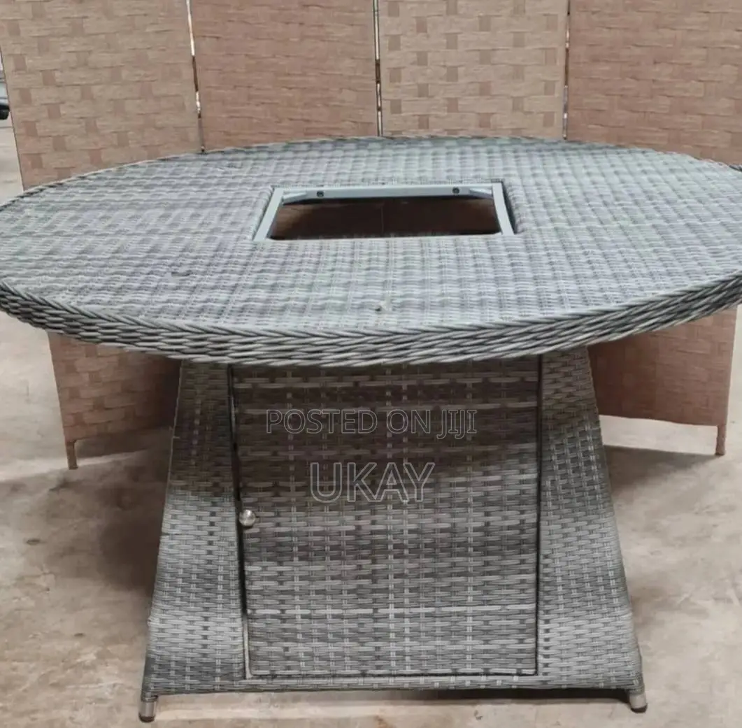 Rattan Circular Outdoor Table Grey.