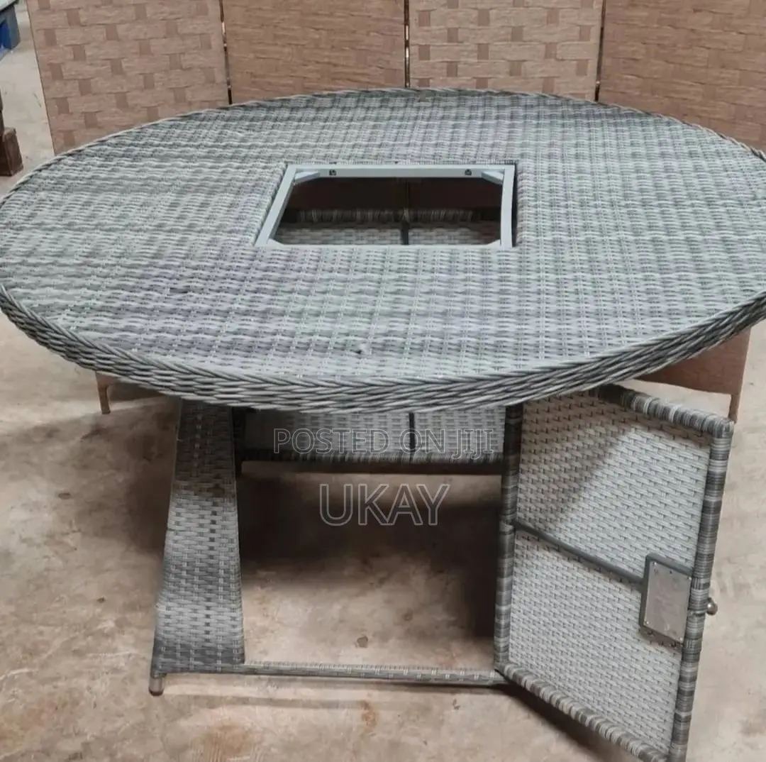 Rattan Circular Outdoor Table Grey.