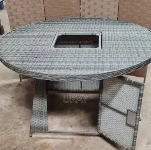 Rattan Circular Outdoor Table Grey.