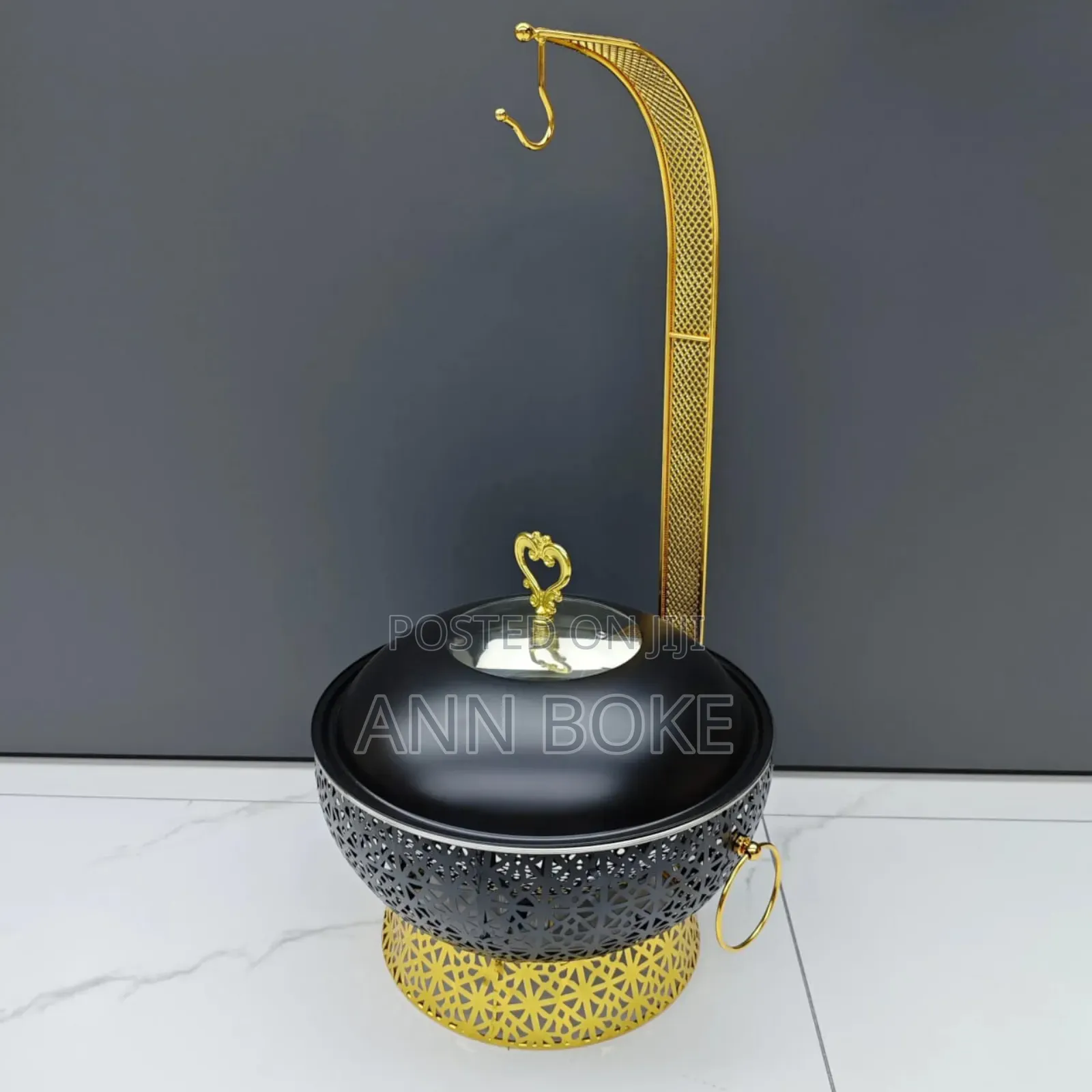 *Black Stainless Steel Chaffing Dish With Hanging Lid At