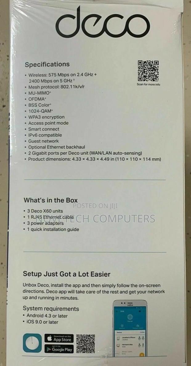 Tp-link Deco X60 Wifi 6 Router Ax3000 Whole Home Mesh Wi-fi System - thumbnail 3