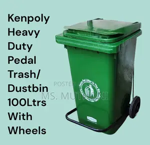 Green Kenpoly Heavy Duty Pedal Trash/Dustbin 100ltrs With Wheels