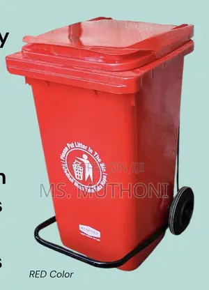 Red Kenpoly Heavy Duty Pedal Trash/Dustbin 100ltrs With Wheels
