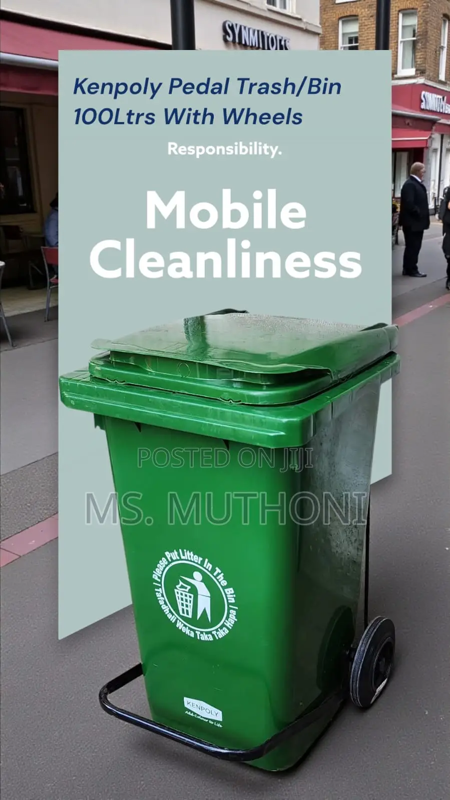 100 L Kenpoly Heavy Duty Pedal Bin Equipped With Heavy-Duty Wheels