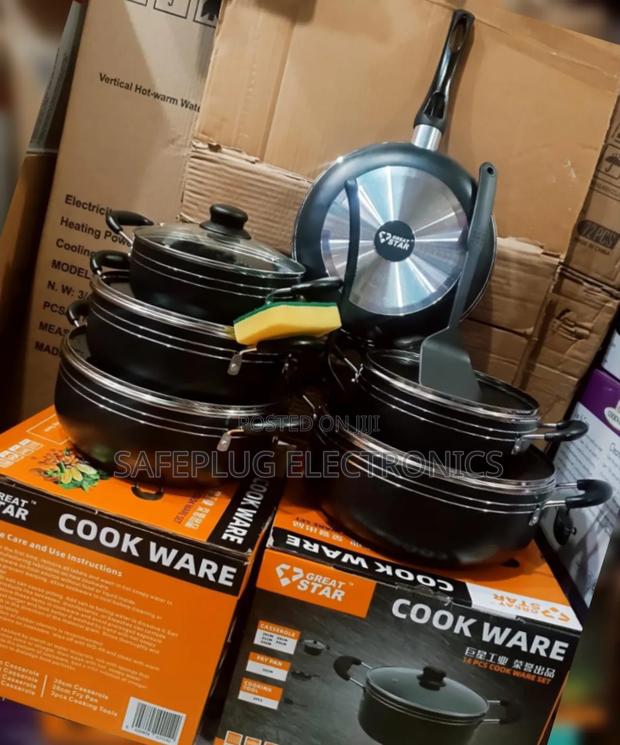 Great Star 14pc Black Kitchen Set – Pots, Frying Pan Utensils!" - main view