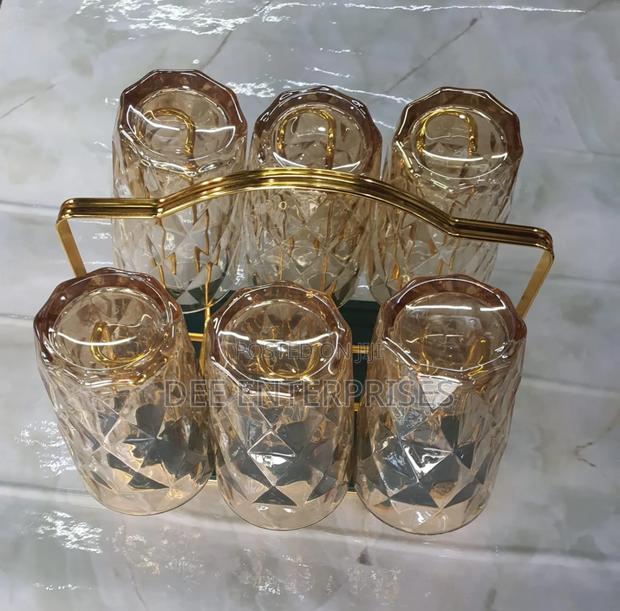 Rotating Golden Rack 6pc Tumbler Holder Plus Drain Tray - thumbnail 2