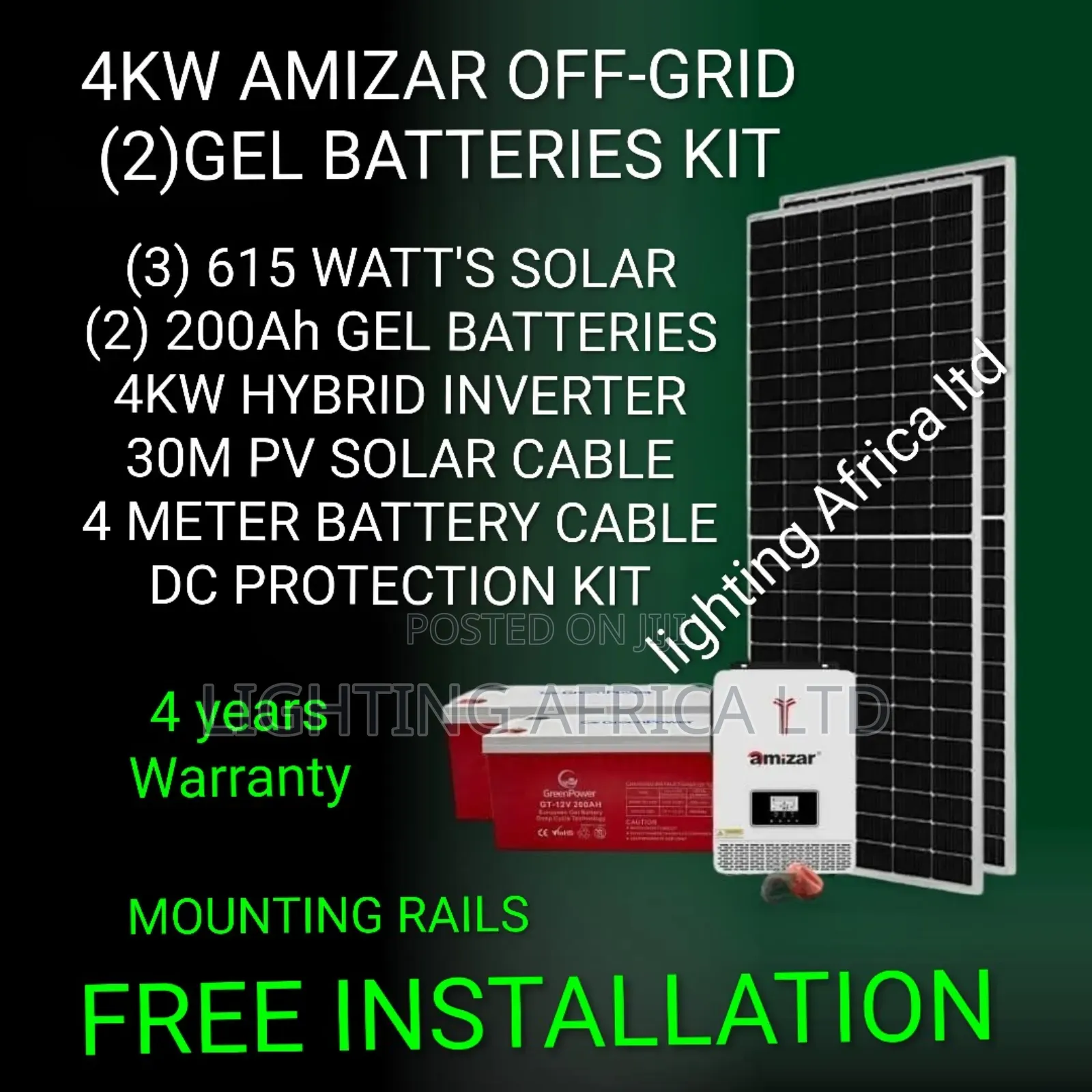 4kw Amizar Off-Grid -(2)200ah Gel Batteries Home Power System