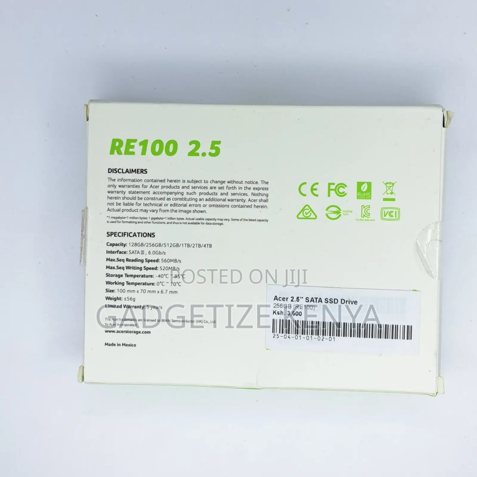 256gb Acer 2.5” Sata SSD Drive