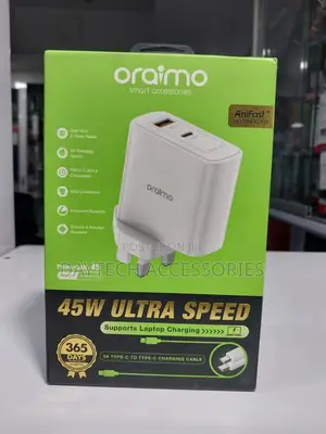 Oraimo Powergan 45w Fast Charger With Type C to Type C Charger Cable.