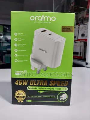 Oraimo Powergan 45w Fast Charger With Type C to Type C Charger Cable.