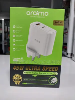 Oraimo Powergan 45w Fast Charger With Type C to Type C Charger Cable.