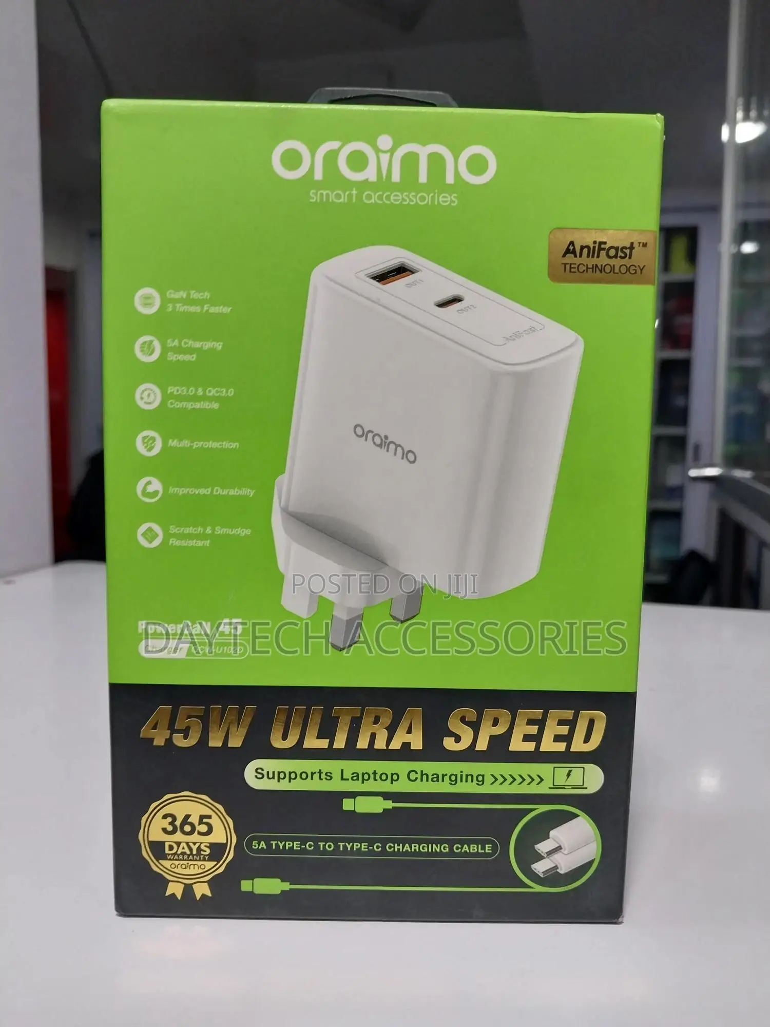 Oraimo Powergan 45 45w Fast Charging Charger Kit.