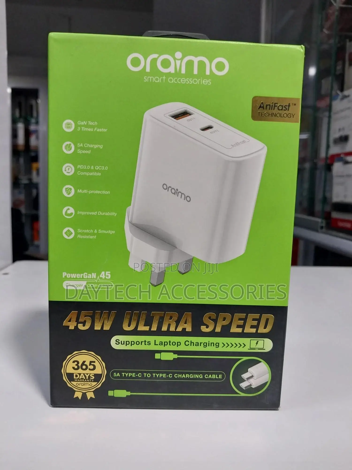 Oraimo Powergan 45 45w Fast Charging Charger Kit.